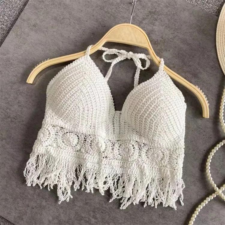 Product Introduction of Top Women  Áo Hở Eo Đi Biển, Dành Cho Nữ, Che Khoét Lỗ, Thiết Kế Phối Cảnh, Có Tua Rua, Dây Đeo Spaghetti Áo Ba Lỗ Có Đệm Ngực, Không Lưng, Có Giá Đỡ Cổ 2