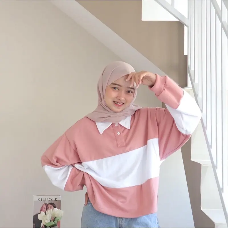 CLAIRE STRIPE OVERSIZE BABY TERY Polo Atasan  Wanita 3