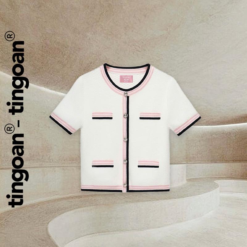 TINGOAN - Áo len xù trắng cổ tròn viền 2 line SHANGHAI TOP/WH