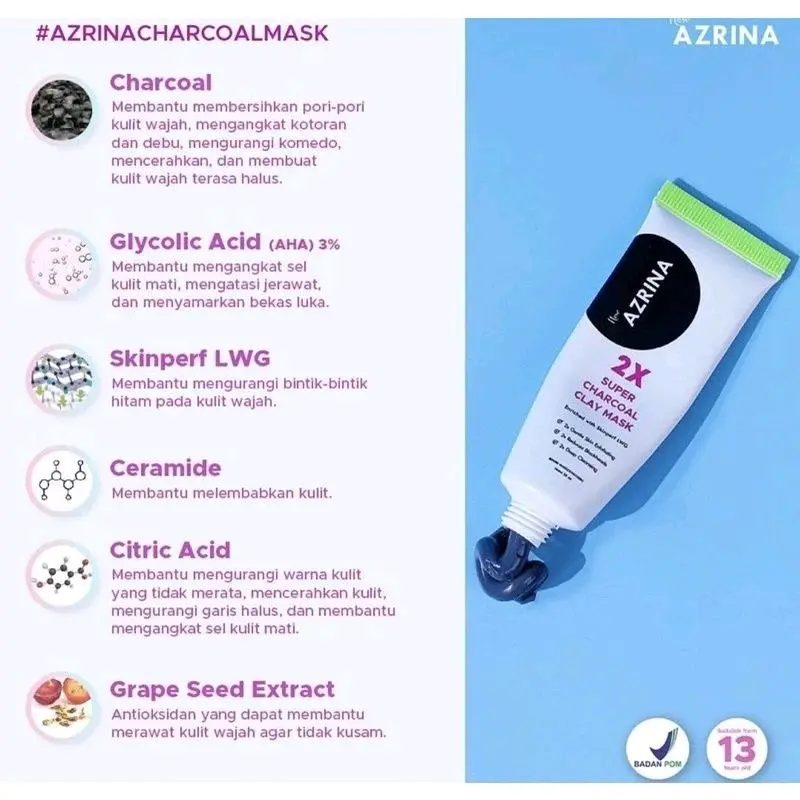READY SIAP KIRIM - 2X SUPER CHARCOAL CLAY MASK NEW AZRINA ORIGINAL BPOM APPROVED 3