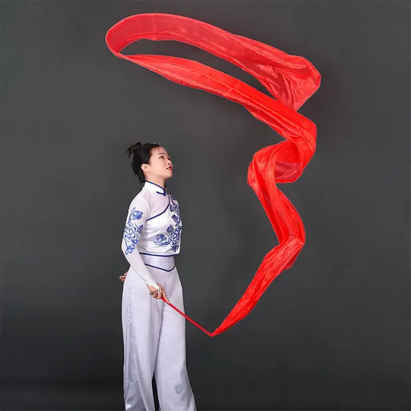 Flying Dance Red Silk Ribbon Square Colorful Dancing Swing Yangko Small Stick Rod