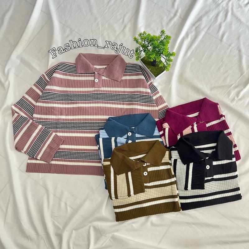 Kalya Polo Crop Lengan Panjang Garis-Garis 3