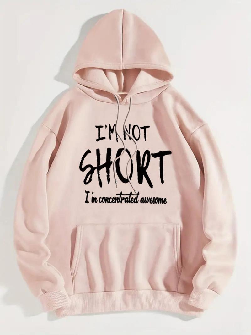 Product Introduction of Women's Letter Print Drop Shoulder Hoodie, Fashion Casual Drawstring Pocket Hooded Sweatshirt for Daily Holiday Outdoor Wear, Women Clothing for Fall & Winter 3