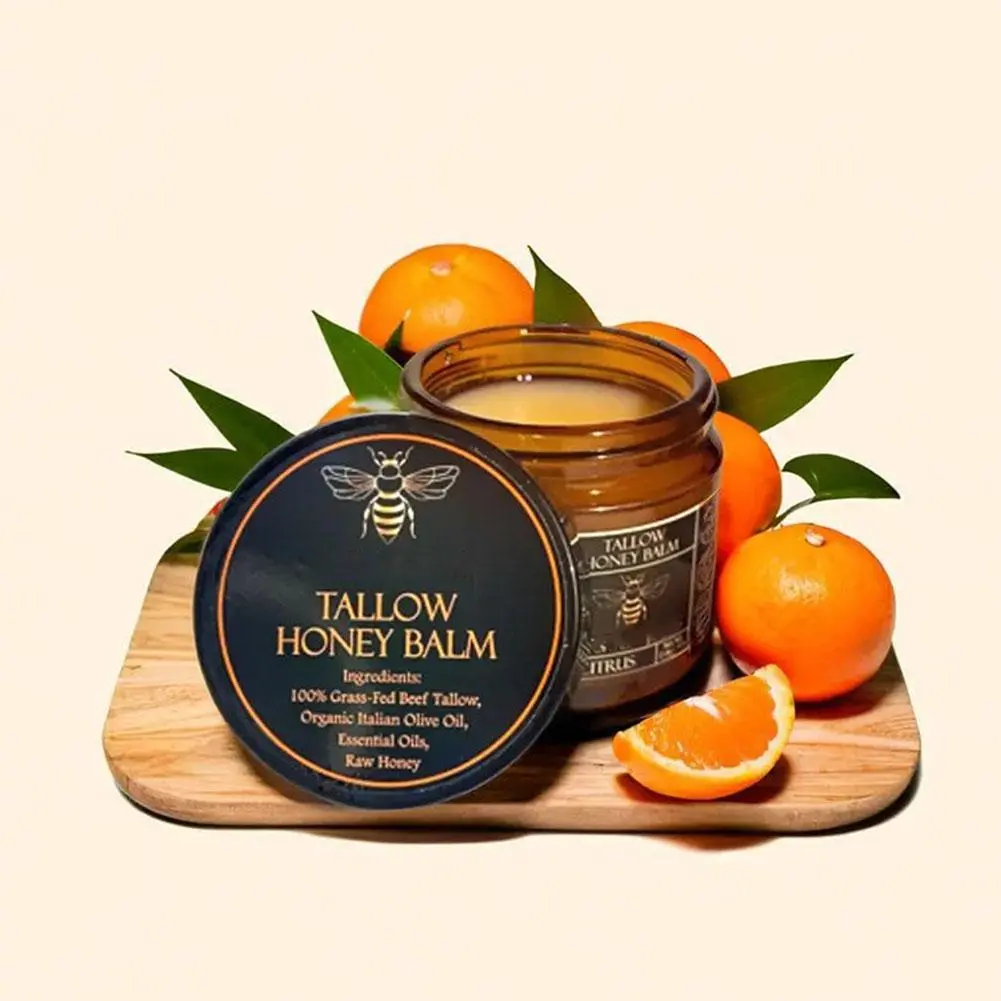 Organic Grass-Fed Beef Tallow Balm With Raw Honey Nourishing Cream For Soft Radiant Skin Handmade All-Natural Moisturizer 57G Butter Honey Cream hybrid  sunscreen bio  essences  g spf sunscreen skin  barrier  moisturizer barrier  cream skin  tint