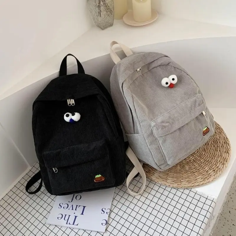 Tas Ransel Corduroy Imut Gaya Korea! Warna Solid & Ringan Banget