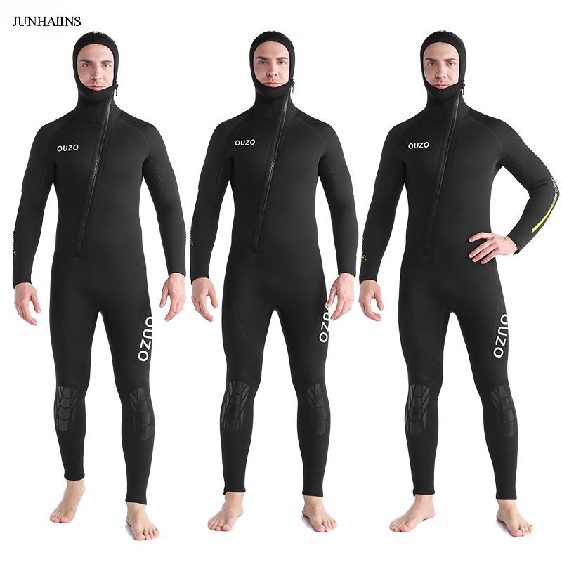 Bộ áo liền quần nam, JUNHAIINS, 5mm, dày và ấm, với mũ lưỡi trai, Thích hợp để lặn biển, bộ đồ bơi mùa đông, bộ đồ lướt sóng và bộ đồ lặn với ống thở Fish Sport