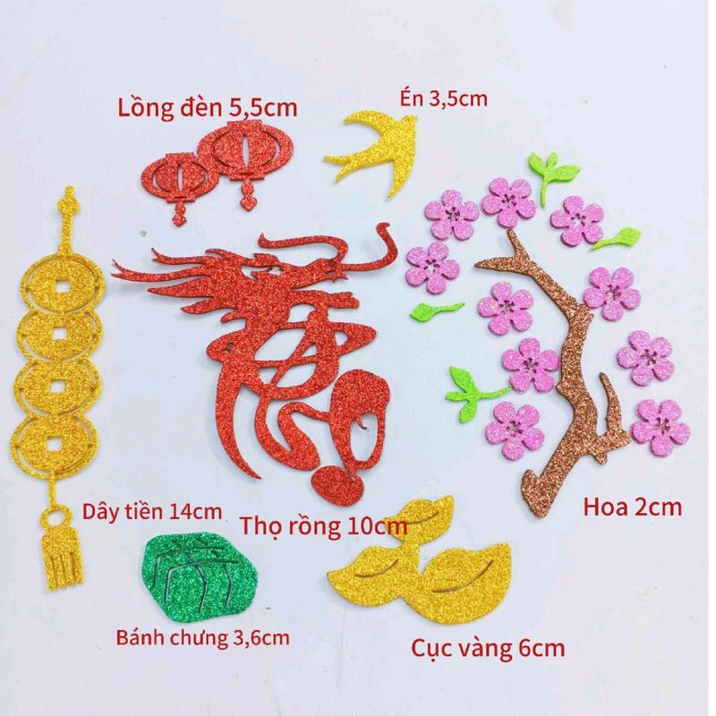combo chữ rồng phượng dán kèm phụ kiện dán dưa dừa mẹt ngày Tết ...
