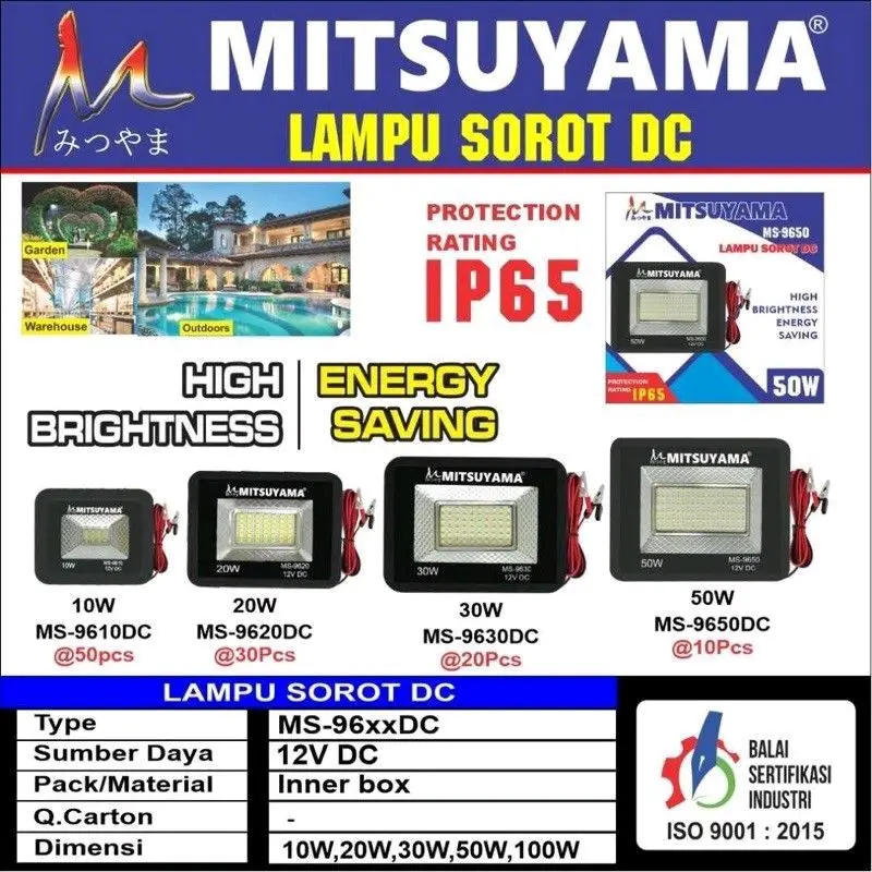 Lampu led sorot DC aki tembak 10/20/30/50 watt Ip65 Besi Kabel White