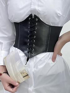 Women's Solid Color PU Leather Belt, Fashionable Lace Up Waistband for Jeans & Short Skirt, Casual Waistband for Daily Clothing Decor