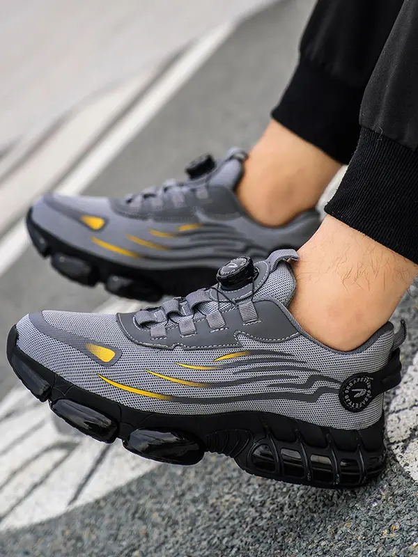 Men's Sporty Lace Up Hiking Shoes, Casual Comfortable Breathable Sports Shoes, Fashionable Anti-smash and Anti-puncture Shoes for Daily Wear 4