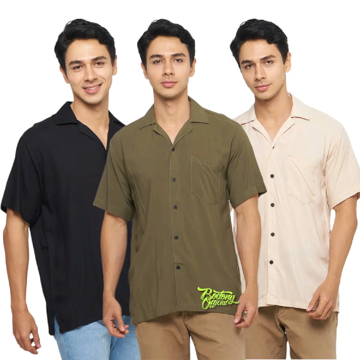 BASIC COLOUR SHIRT - Kemeja Rayon Polos Casual Lengan Pendek Kasual Pria Polos Formal