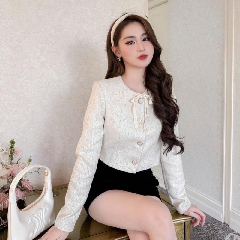 (TẶNG KÈM NƠ ) Áo Khoác Dạ Tweed Nữ Cao Cấp 4 Cúc, Áo Dạ 2 Lớp Dáng Ngắn Tay Dài Cao Cấp Dành Cho Nữ 0