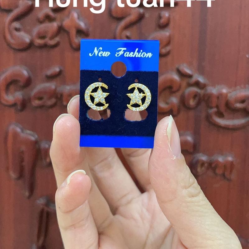 Bông tai trăng sao hàng mạ vàng 18kara sang chảnh 0