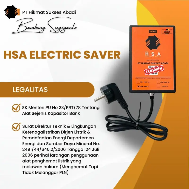 HSA Electric Saver Penghemat Daya Listrik Bambang Sugiyanto PT Hikmat Sukses Abadi 7