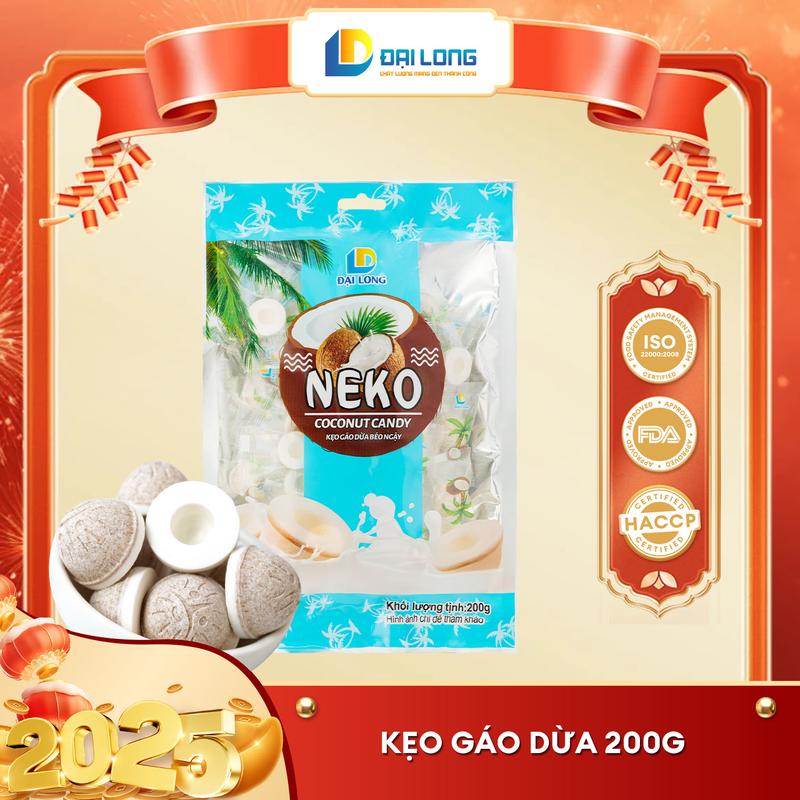 [Túi 200g] Kẹo Neko gáo dừa KẸO TẾT Đại Long béo ngậy, không đường thích hợp bày tiệc, liên hoan, sinh nhật Ăn Vặt, kẹo dừa Việt Nam Thức Ăn Chua Snack Food trái