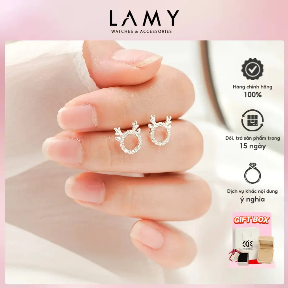 Khuyên tai bạc nữ CDE Cute Reindeer Silver Earrings CDE3236 - Khuyên tai bạc ta