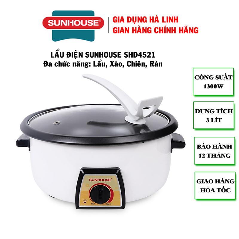 Lẩu điện Sunhouse SHD4521, Dung tích 3L, Đa chức năng nấu tiện lợi, Bảo hành 12 tháng Nồi Điện Nồi Lẩu Điện Nấu Ăn