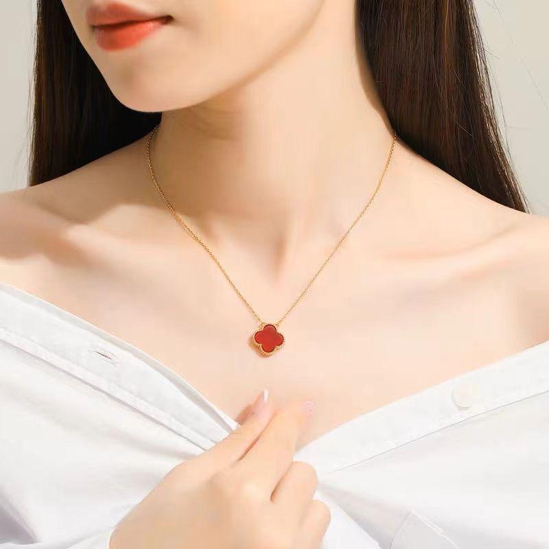 Vòng Cổ Cỏ Bốn Lá, Chất Liệu Thép Titan Hai Mặt Vĩnh Viễn Có Thể Giặt Được, Bộ Đồ Ba Mảnh Dễ Phối Đồ Mới, Bông Tai May Mắn, Vòng Tay Kiềng 1