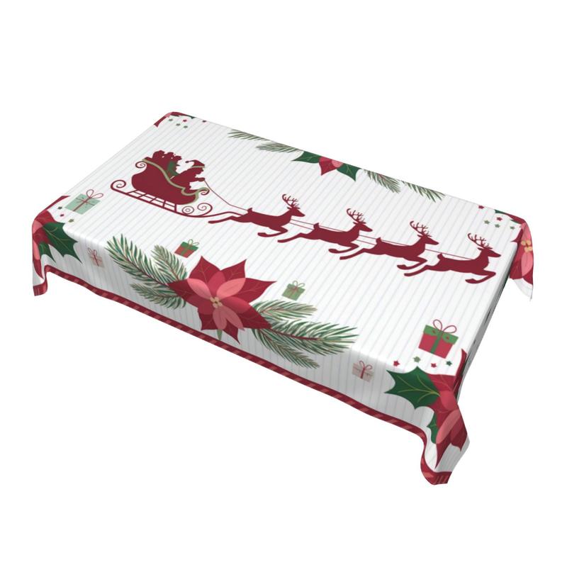 Product Introduction of Merry Christmas Themed Tablecloth, 1 Count Cartoon Pattern Holiday Party Festive Decoration, Home Party Supplies for Living Room Garden Dining Room Decor 2