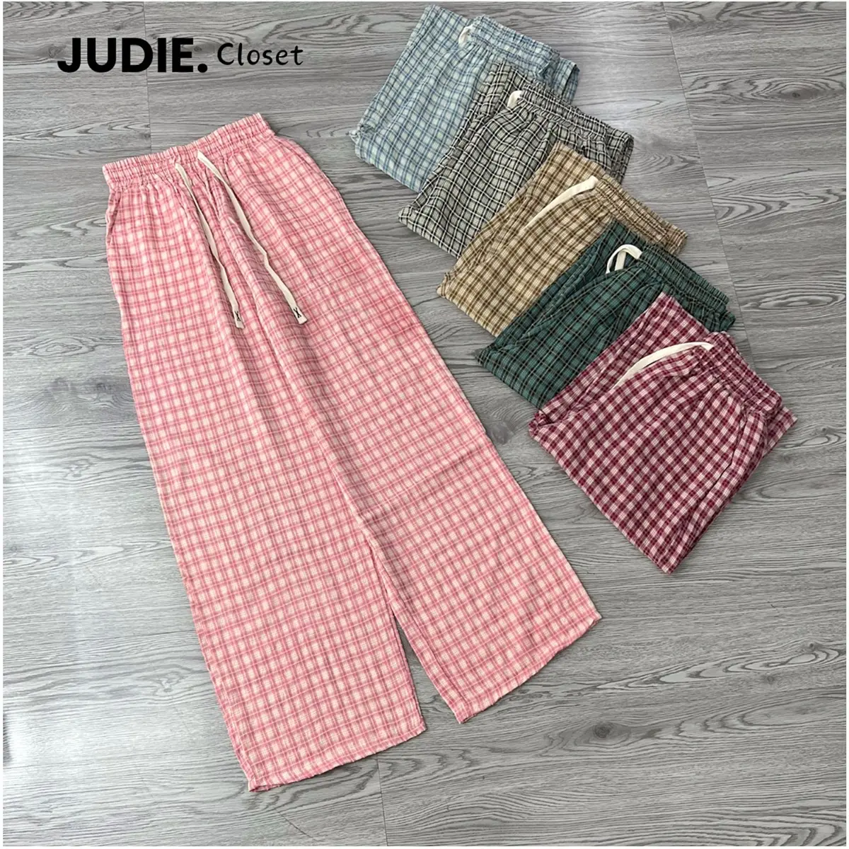Quần Suông Nữ Chất Thô Hàn Kẻ Caro Nhiều Màu JUDIE.Closet (ảnh thật)