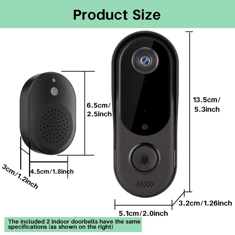 Smart Camera Doorbell, 2.4G Hz WiFi Smart Visual Doorbell with 2 USB Chime, High Speed Capture Waterproof Camera Doorbell with Two-way Voice Call 1