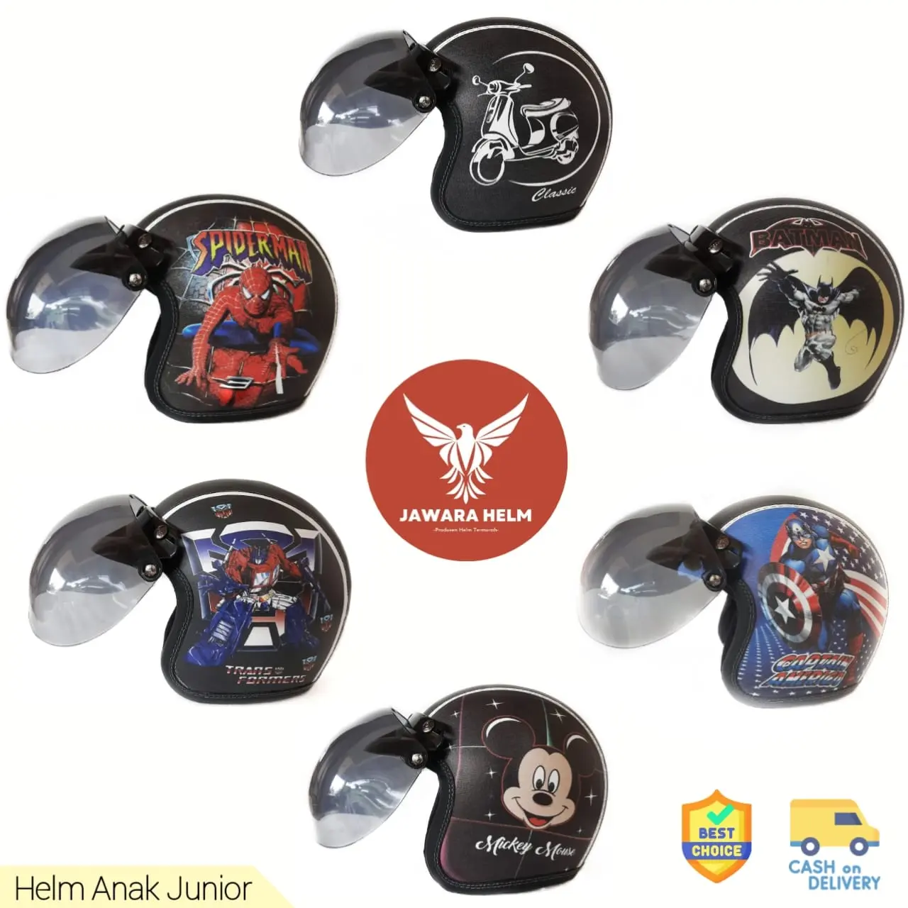 Helm Retro Anak Laki - Laki Junior Usia 7-12 Tahun