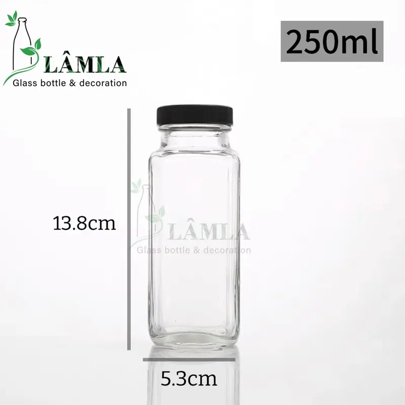 Chai Thuỷ tinh Vuông Cao 250ml 350ml 500ml Chuyên Đựng Nước Ép /Sữa Hạt / Cafe Đựng Gia Vị 3