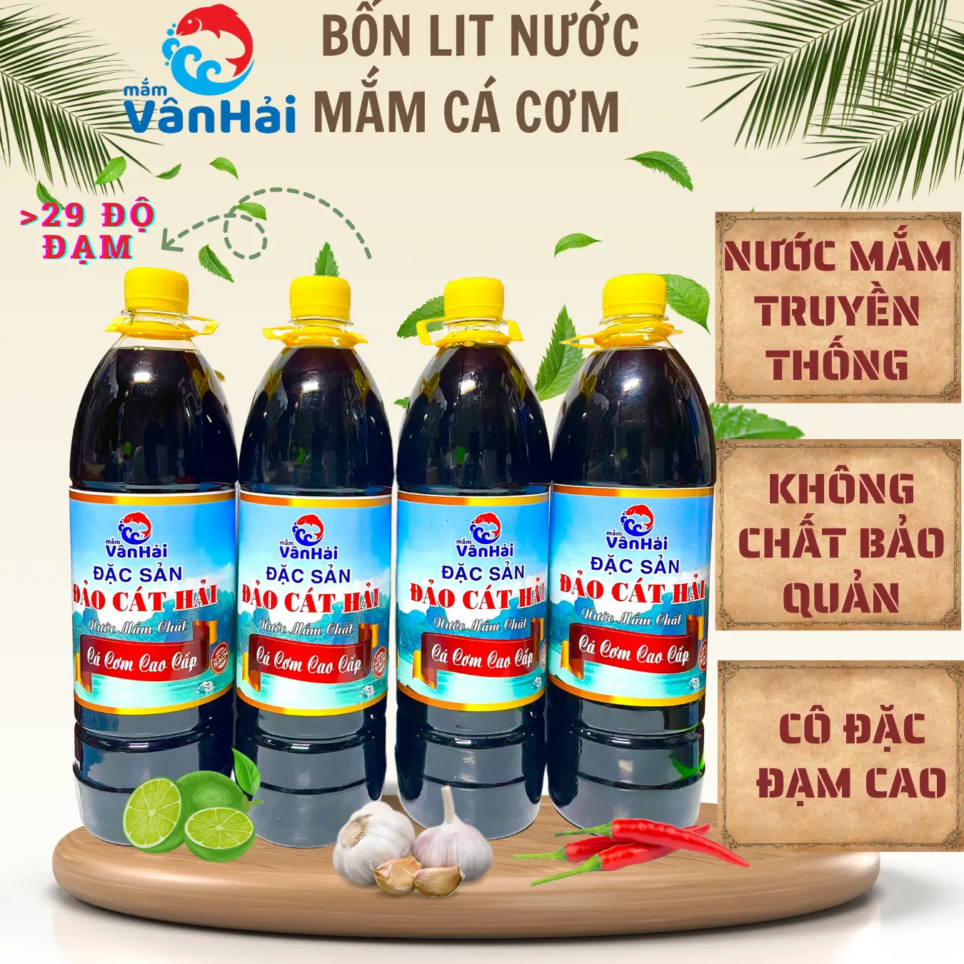 Bốn Chai Nước Mắm Chắt Cá Cơm Đen Cao Cấp (4L)-Đặc sản đảo Cát Hải Nước Sốt Gia Vị Chua Cay