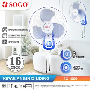SOGO Kipas Angin Dinding 16" SG-1666 Warna Biru Muda Mesin Baling