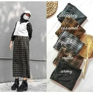 Rok span kotak kotak / Tartan / Korean Style Fit Muslim Panjang Putih Wanita Tebal