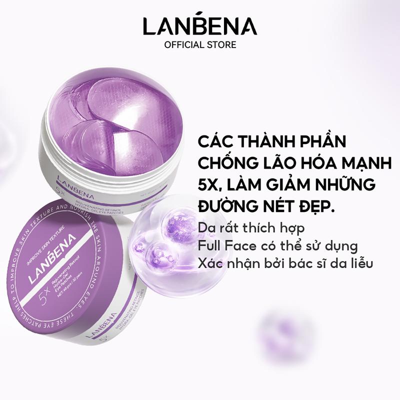 【Official Retinol 5X Mặt Nạ Mắt LANBENA Hỗ Hỗ Trợ Dưỡng Da Mắt Cải Thiện Mờ Thâm Bọng Mắt 60 Miếng Skincare Eye Mask