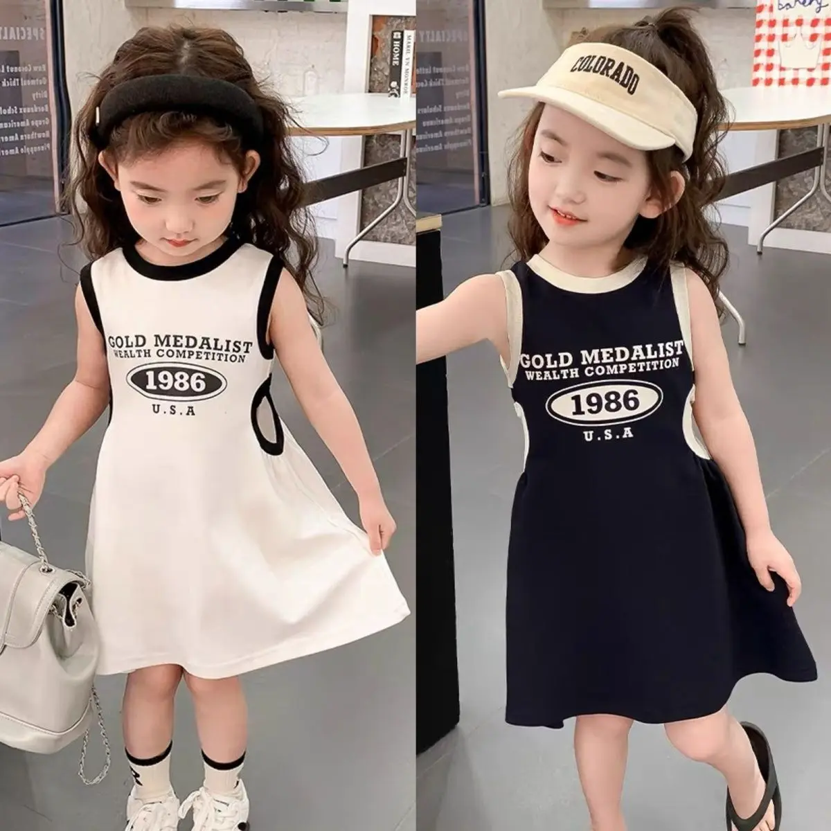 Váy Vest Mùa Hè Cho Bé Gái, Váy Thời Trang Phong Cách Phương Tây, Váy Hở Eo, Trang Phục Thường Ngày Mùa Hè Cho Trẻ Em, Hàng Mới Về