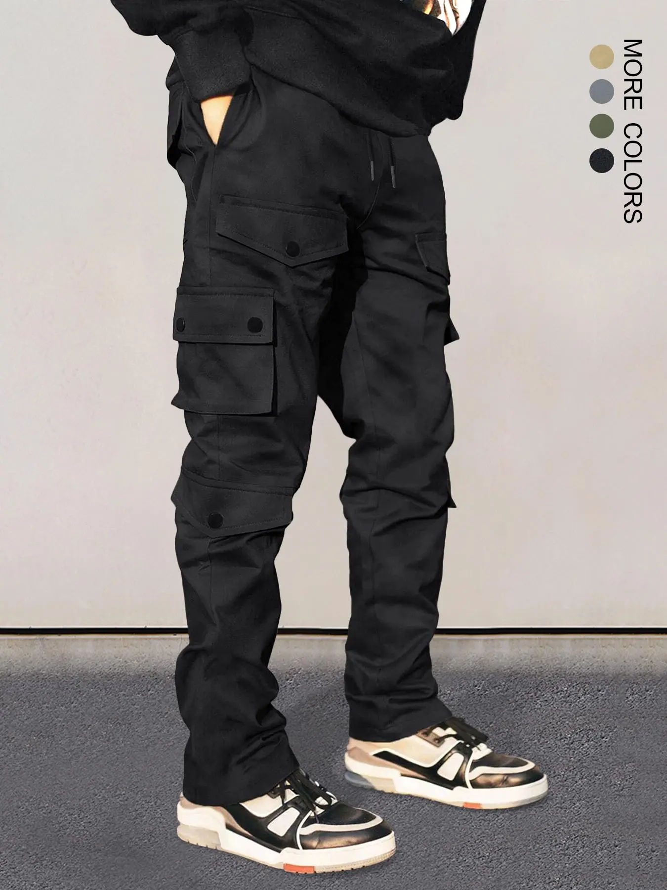 Men's Plain Pocket Drawstring Waist Cargo Pants, Sporty Street Trousers, Men Cargo Pants, Men's Bottoms for Daily Wear, Winter Wear, Athleisure Clothing