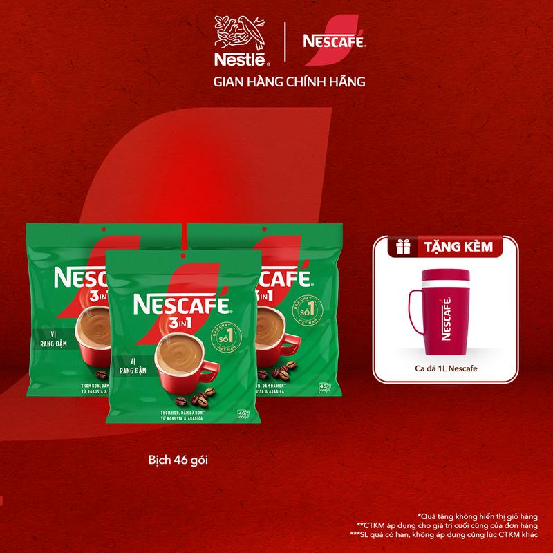 Nestlé VN Combo 3 Bịch Cà Phê Hòa Tan NESCAFÉ 3IN1 Công thức cải tiến - VỊ RANG ĐẬM (Bịch 46 gói x 16g)-ST