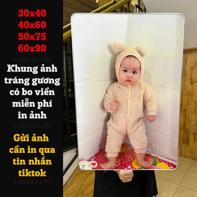 Khung ảnh size 40x60 tráng gương bo viền treo tường 4k, in ảnh theo yêu cầu miễn phí, trang trí nhà, quà tặng sinh nhật, thôi nôi, ảnh cổng cưới