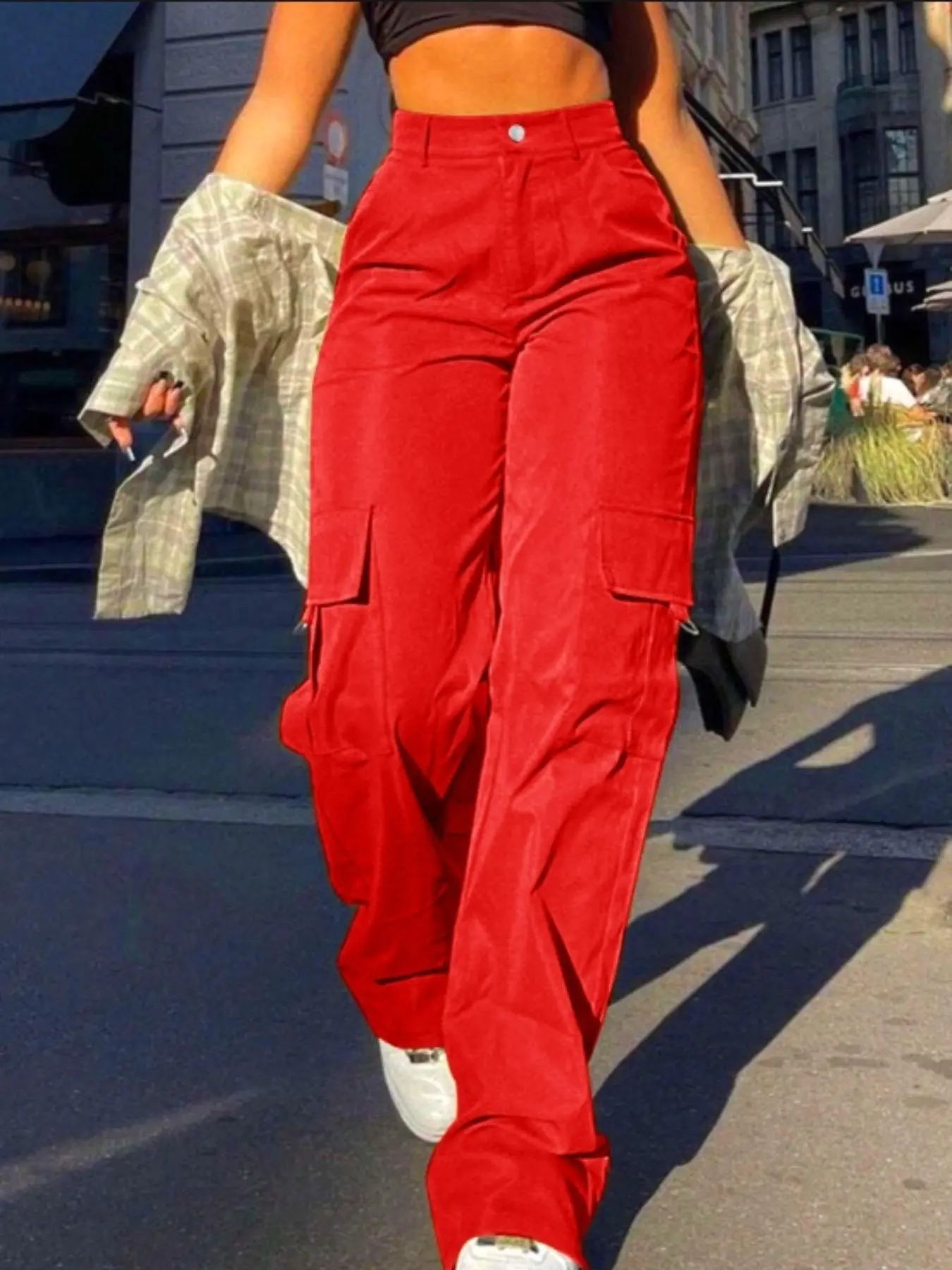 Women's Solid Flap Pocket Cargo Pants, Casual Fashion Trousers for Daily Wear, Ladies Bottoms for All Seasons