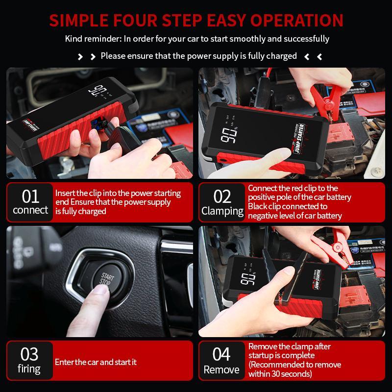 Product Introduction of Automotive 2000A Peak Jump Box, 1 Set 12V Portable Jump Starter with Tire Inflation, LED Lighting, Type C Charging 25W Car Battery Charger 13