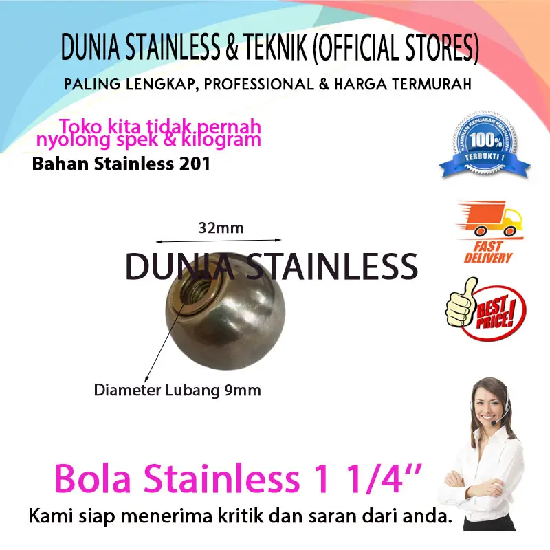 Bola stainless steel 1 1/4" ornamen hiasan railing tangga kanopi balkon