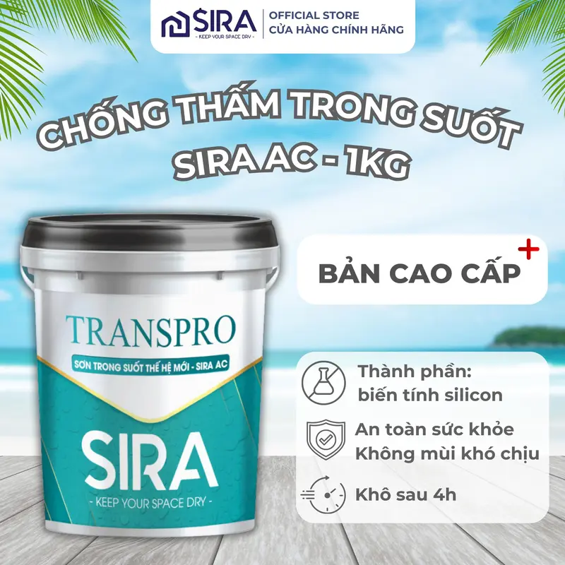 [1Kg] Sơn Chống thấm Trong Suốt Cao Cấp - SIRA AC (Tặng kèm chổi chét sơn) chong tham trongsuot nền gạch sơn  nền nhà tắm sơn  trong suốt 0