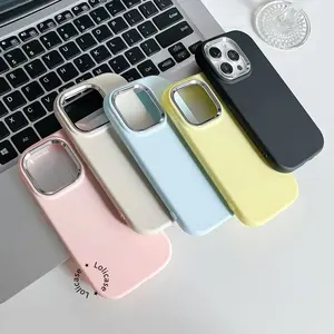 Case Matte Pastel Macaron - Chrome Lens Plating Compatible For Iphone 7 8 7+ 8+ X Xs Xr 11 12 13 14 Pro Plus Promax Casing Full Cover Pelindung Handphone RCI187