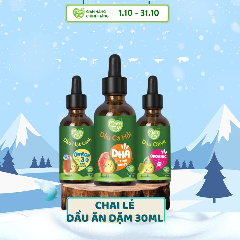 Dầu ăn dặm bổ não Mămmy (cá hồi, hạt lanh, olive) giàu DHA, Omega-3 chai 30ml Cho Bé Vitamin