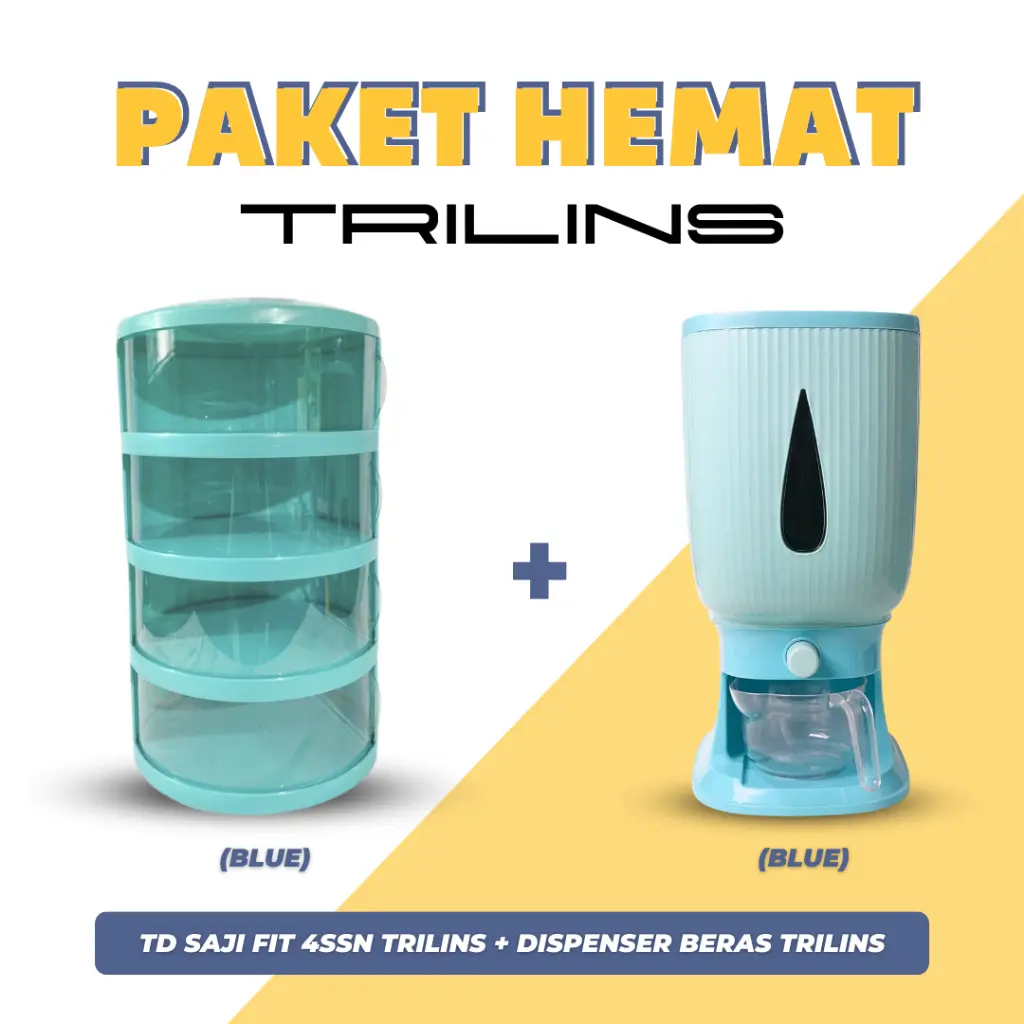 Paket Combo FIT Tudung Saji FIT 4 Susun (PERLU DIRAKIT) Lebih Tebal Food Grade + Dispenser Beras Modern Tempat Wadah Penyimpanan Beras 10kg Blue