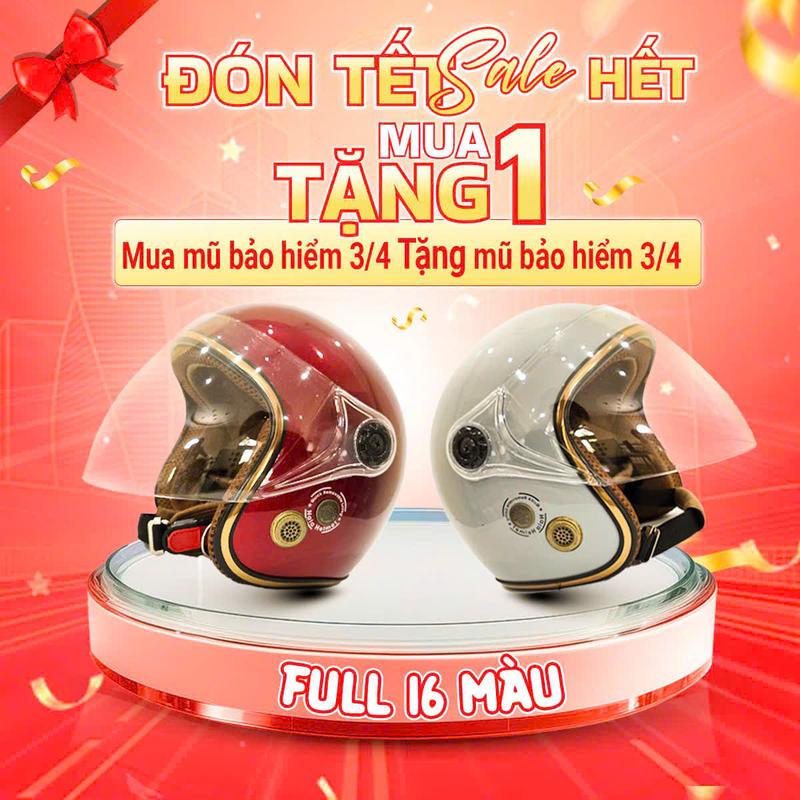 [MUA 1 TẶNG 1 MŨ 3/4 CÙNG LOẠI ] Mũ bảo hiểm 3/4 đầu kính dài 16 màu Thời trang An Toàn Cao Cấp