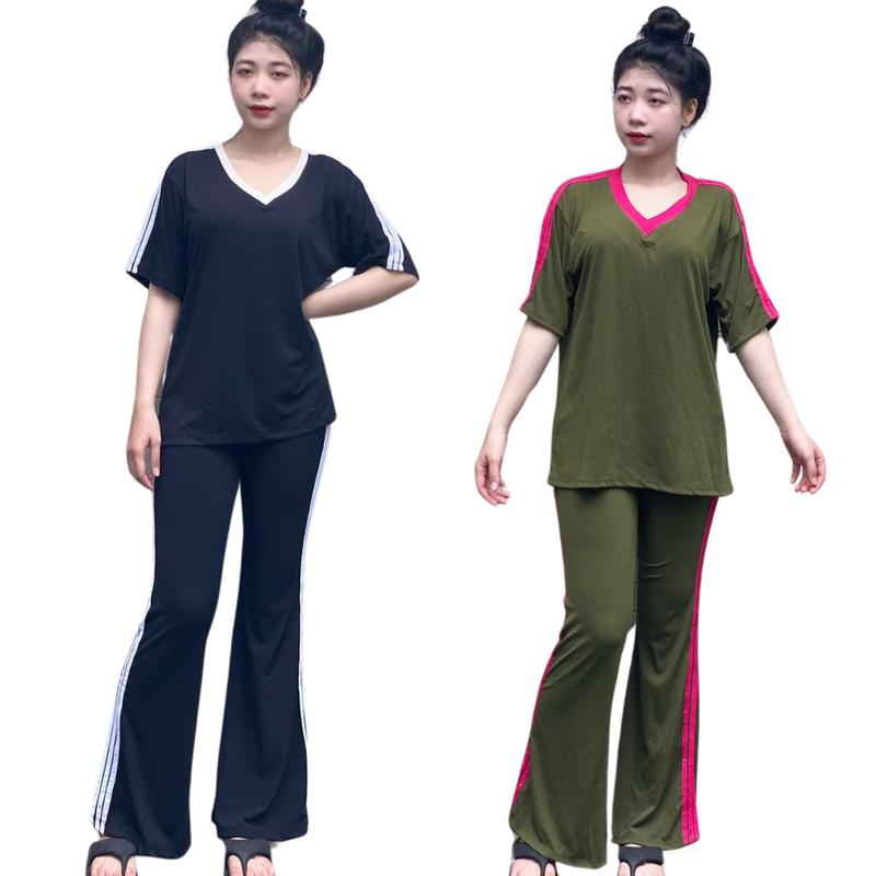 Set Đồ Nữ Đẹp Sang Chảnh Bigsize Quần Ống Loe Thun Gân Lạnh ESHOP Đồ Bộ Nữ Áo Cổ Tim Quần Dài Loe Thể Thao Mặc Nhà Thoải Mái Xinh Top Chất Thun Tăm Lạnh Women