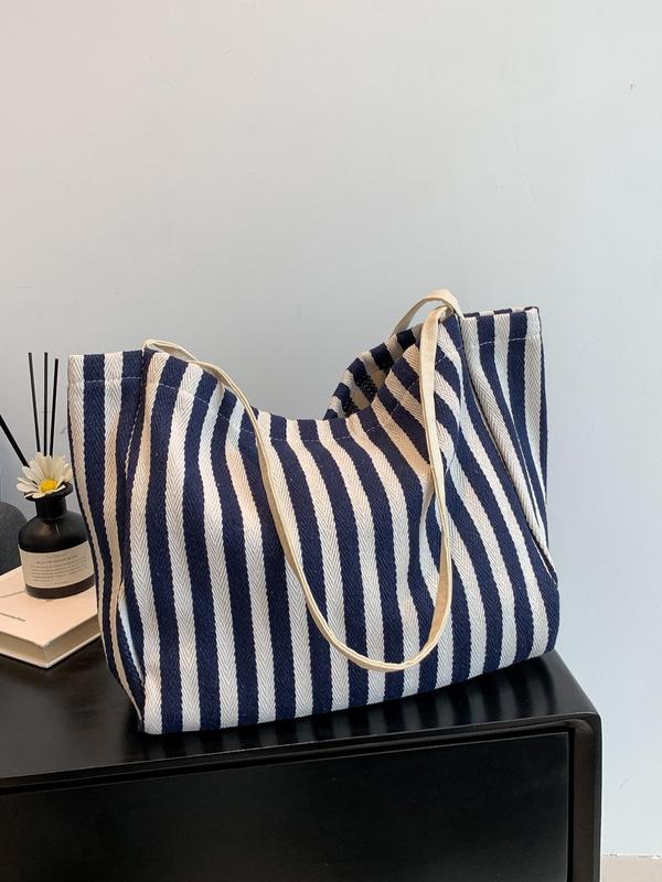 Men's Casual Striped Pattern Tote Bag, Large Capacity Shoulder Bag for Daily Used & Work, Casual Trendy Versatile High-quality Daily Commuting Bag 0