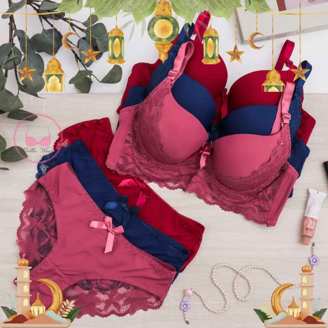 Push Up Bra Set + Cd Seamles Brokat  Bellewear Cup B-C 8205