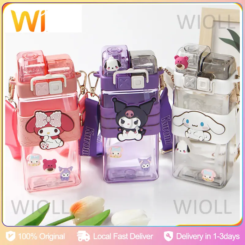 580ml Double Drink Straw Cup Plastic Water Students Cartoon Strap For fit School