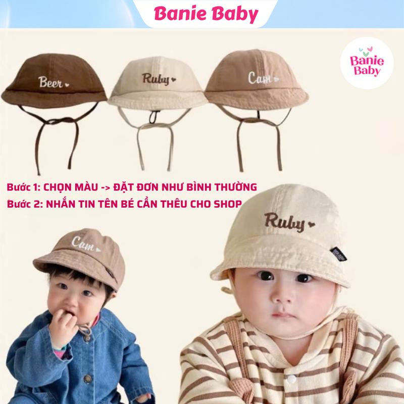 (THÊU TÊN) Mũ lưỡi trai vành mềm thêu tên cho bé theo yêu cầu phong cách Hàn Quốc - CHẤT COTTON MỀM, CÓ DÂY QUAI BUỘC ( BÉ TỪ SƠ SINH - 1,5  TUỔI)