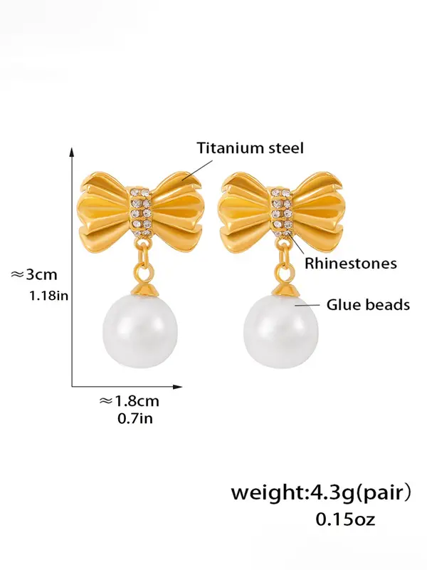 Faux Pearl & Rhinestone Decor Bow Design Dangle Earrings, Elegant Vintage Jewelry for Women, Trendy All-match & Exquisite Jewelry for Birthday Gift 1
