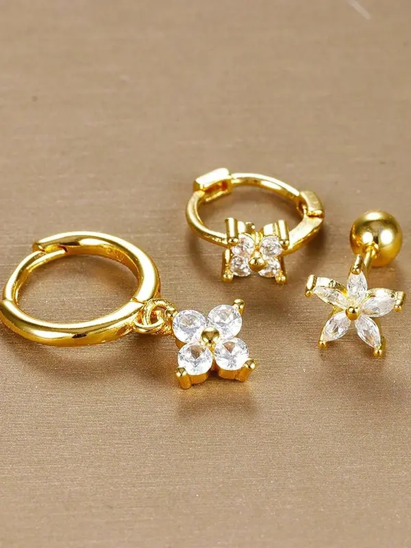Flower Design Rhinestone Decorated Stud Earrings & Hoop Earrings, Fashionable Jewelry for Women, Trendy All-match & Exquisite Jewelry for Birthday Gift 5